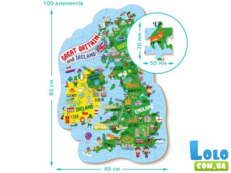 Пазл Карта Великобритании и Ирландии, DoDo, 100 эл.