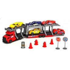 Игровой набор с автотранспортером, 5 металлическими машинами и аксессуарами, Dickie Toys