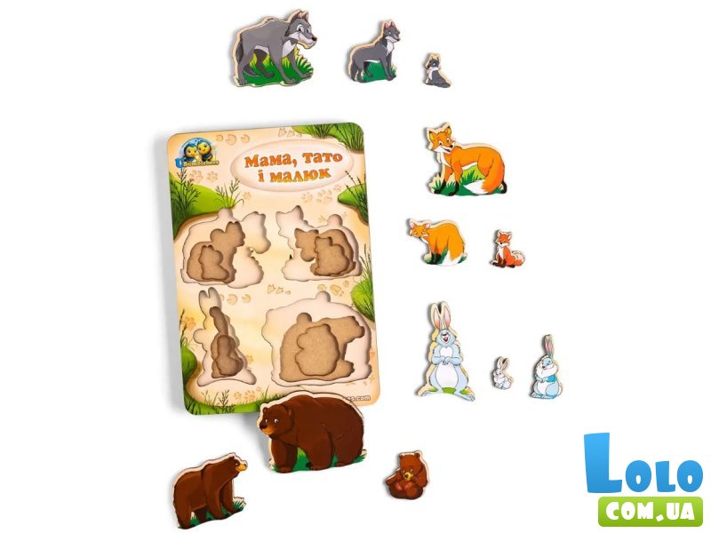Деревянный пазл-вкладыш Больше или меньше. Семья – дикие животные, UBEE
