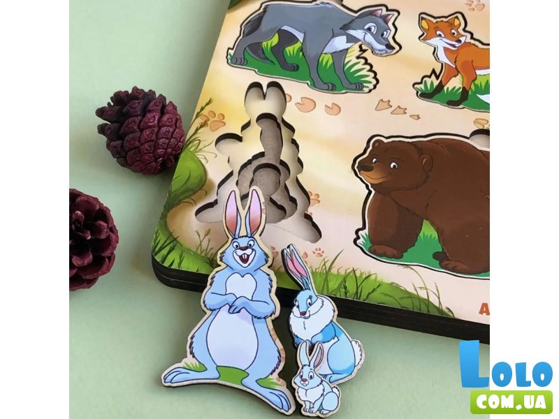 Деревянный пазл-вкладыш Больше или меньше. Семья – дикие животные, UBEE