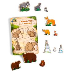 Деревянный пазл-вкладыш Больше или меньше. Семья – дикие животные, UBEE