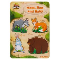 Деревянный пазл-вкладыш Больше или меньше. Семья – дикие животные