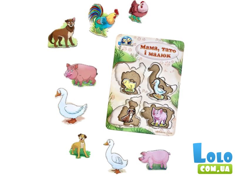 Деревянный пазл-вкладыш Больше или меньше. Семья - домашние животные, Ubee