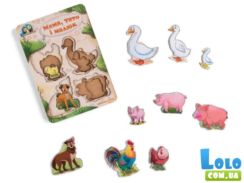 Деревянный пазл-вкладыш Больше или меньше. Семья - домашние животные, Ubee