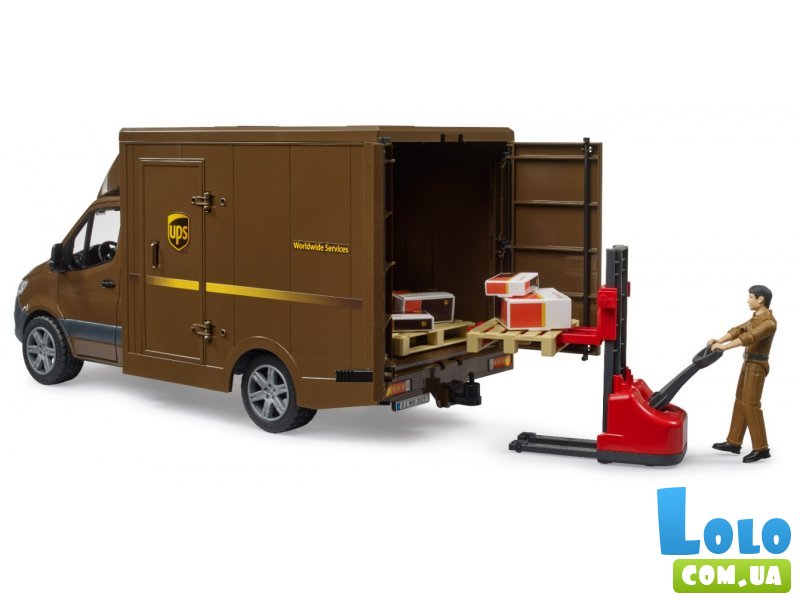 Набор игрушечный машина MB Sprinter курьер UPS с фигуркой и аксессуарами, Bruder