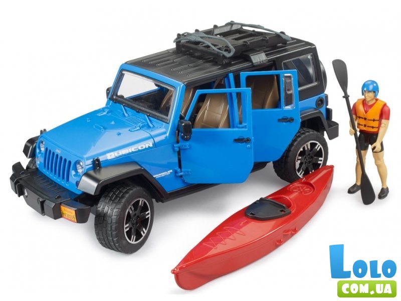 Набор игрушечный Машина Jeep Wrangler Rubicon Unlimited с каяком и фигуркой, Bruder