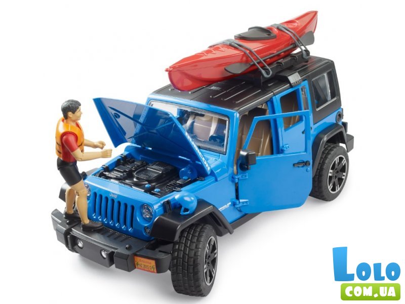 Набор игрушечный Машина Jeep Wrangler Rubicon Unlimited с каяком и фигуркой, Bruder
