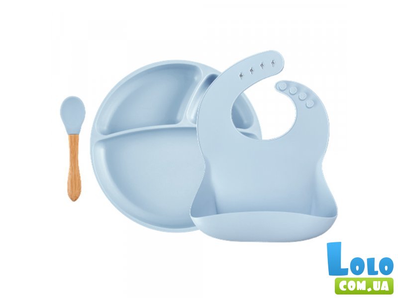 Набор посуды для кормления силиконовый BLW Set II, MinikOiOi (голубой)