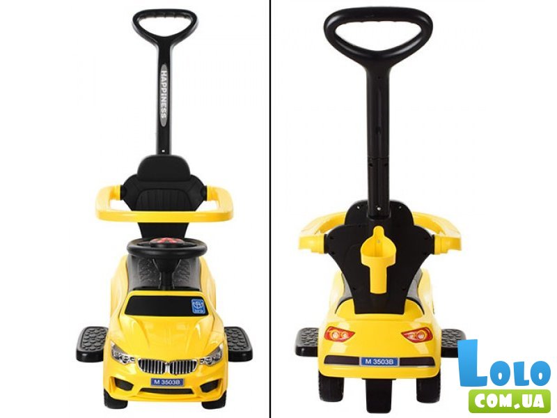 Автомобиль для прогулок - толокар с родительской ручкой, Bambi (желтый)