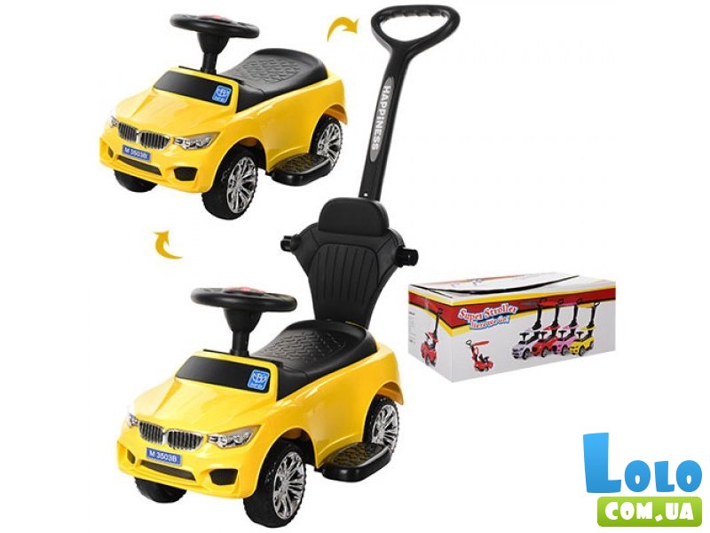 Автомобиль для прогулок - толокар с родительской ручкой, Bambi (желтый)