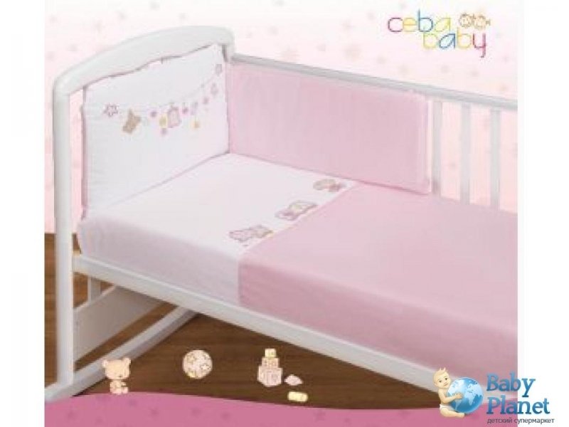 Постельный комплект Ceba Baby Zabawki ПК.21 (белый с розовым), 6 эл.