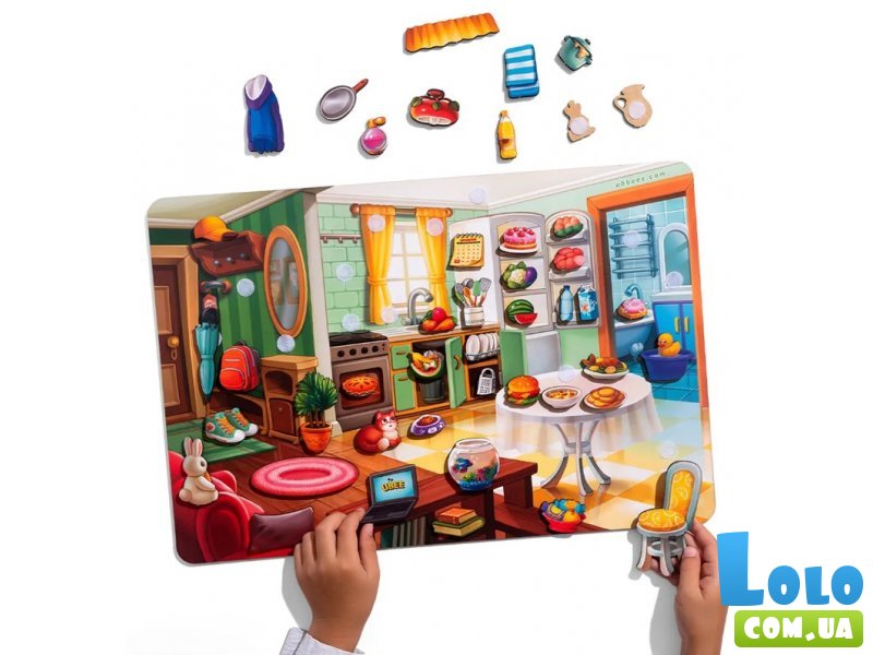 Деревянная развивающая игра на липучках Наведи порядок в комнате и накорми Ваню, Ubee