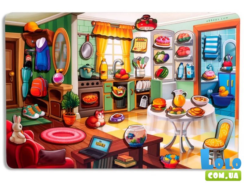 Деревянная развивающая игра на липучках Наведи порядок в комнате и накорми Ваню, Ubee