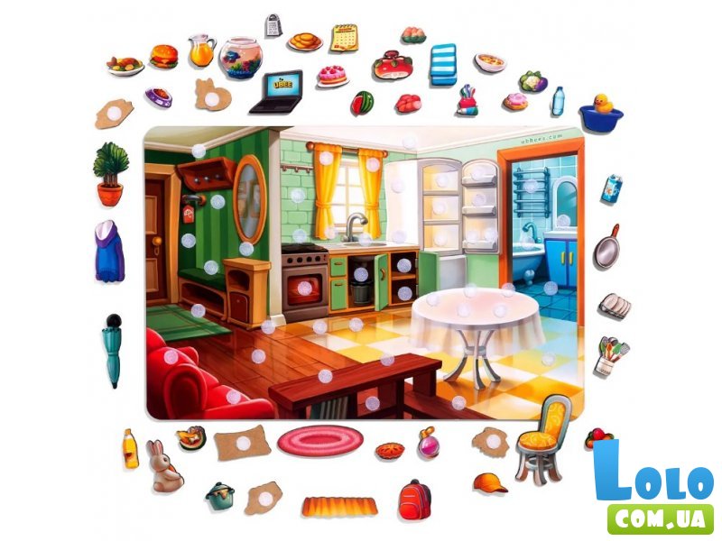 Деревянная развивающая игра на липучках Наведи порядок в комнате и накорми Ваню, Ubee