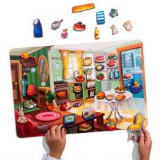 Деревянная развивающая игра на липучках Наведи порядок в комнате и накорми Ваню, Ubee