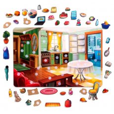 Деревянная развивающая игра на липучках Наведи порядок в комнате и накорми Ваню, Ubee