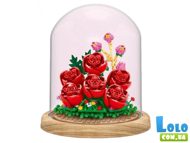 Конструктор Цветы в колбе на деревянной основе Розы (00973)