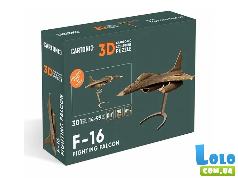 Картонный 3D пазл Самолет F16, Cartonic, 301 эл.