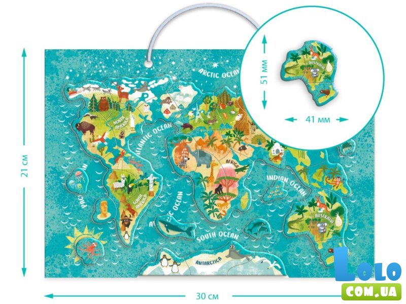 Пазл Карта мира Животные, DoDo, 36 эл.