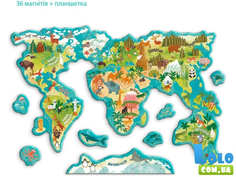 Пазл Карта мира Животные, DoDo, 36 эл.