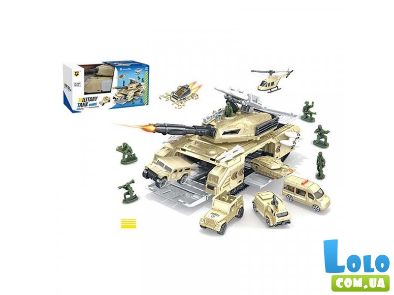 Танк военный с машинами