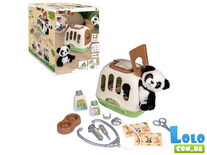 Мягкая игрушка Панда с переноской и аксессуарами, Smoby