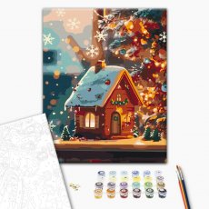 Картина по номерам Домик под снежинками, Brushme (40х40 см)