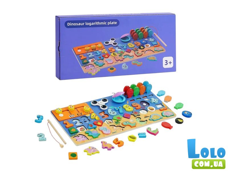 Деревянная доска-сортер с магнитной рыбалкой Динозавр