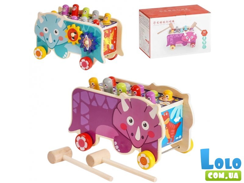 Деревянная игрушка стукалка-каталка Динозавр (в ассортименте)