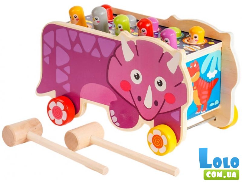 Деревянная игрушка стукалка-каталка Динозавр (в ассортименте)