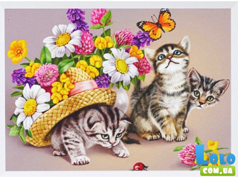 Алмазная мозаика Котята в цветах, TK Group (30х20 см)