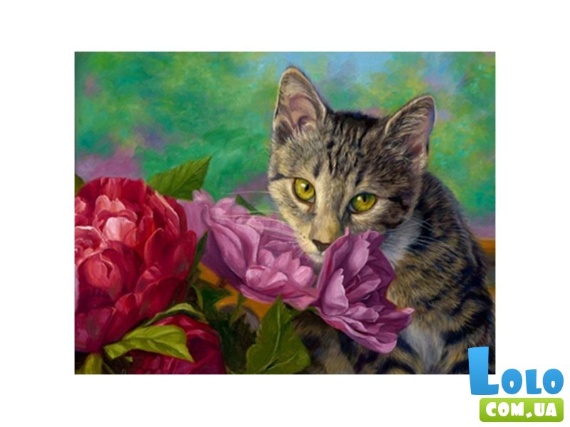 Алмазная мозаика Котик в цветах, TK Group (30х20 см)