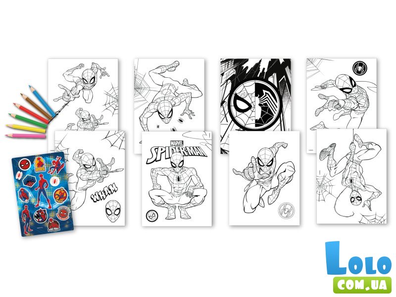 Набор раскрасок с карандашами и наклейками Spiderman, Kids Licence