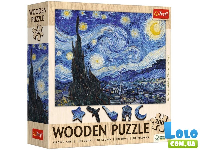 Деревянный пазл Винсент ван Гог - Звездная ночь, Trefl, 200 эл.
