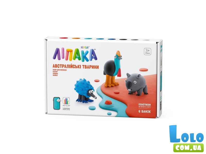 Набор пластилина Австралийские животные: казуар, ехидна, вомбат, Lipaka