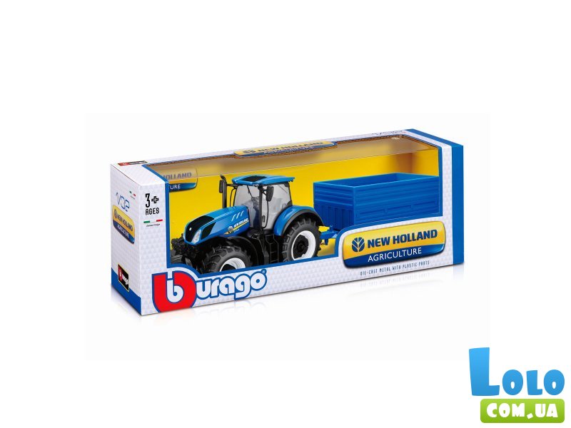 Трактор New Holland с прицепом, Bburago