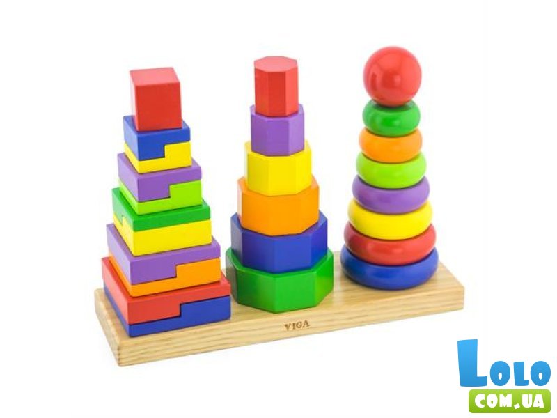 Набор деревянных пирамидок Три фигуры, Viga Toys
