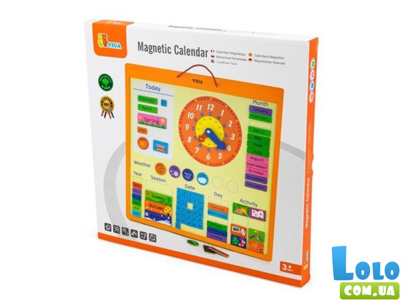 Магнитный календарь с часами, Viga Toys