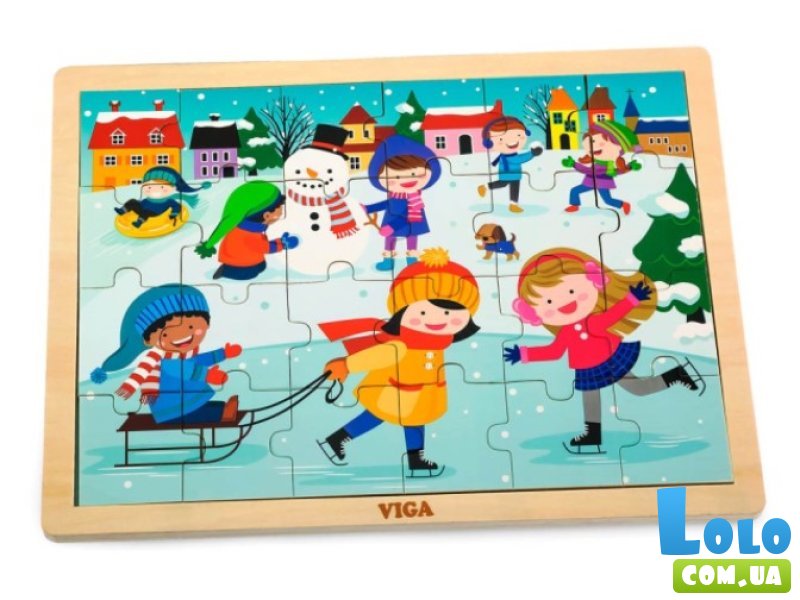 Деревянный пазл Время года: зима, Viga Toys, 24 эл.