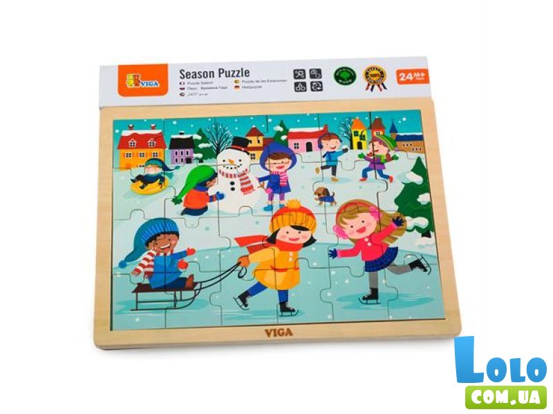 Деревянный пазл Время года: зима, Viga Toys, 24 эл.