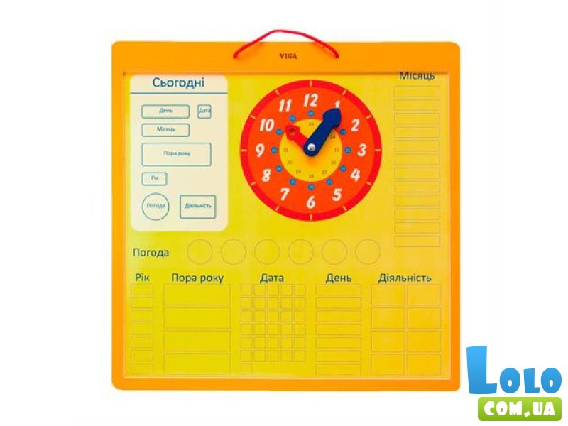Магнитный календарь с часами, Viga Toys (укр.)