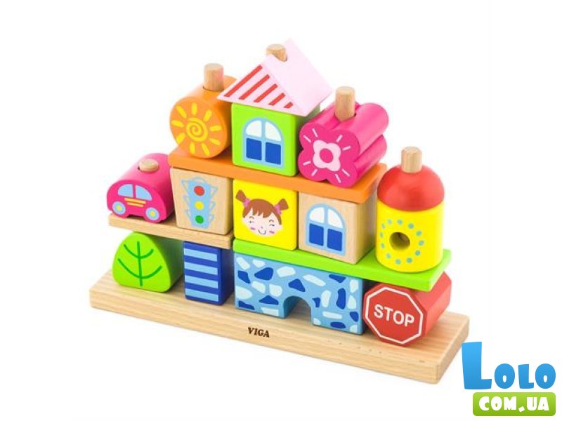 Деревянная пирамидка Городок, Viga Toys