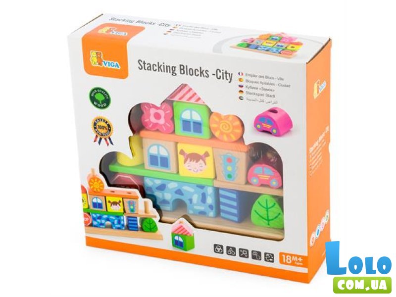 Деревянная пирамидка Городок, Viga Toys