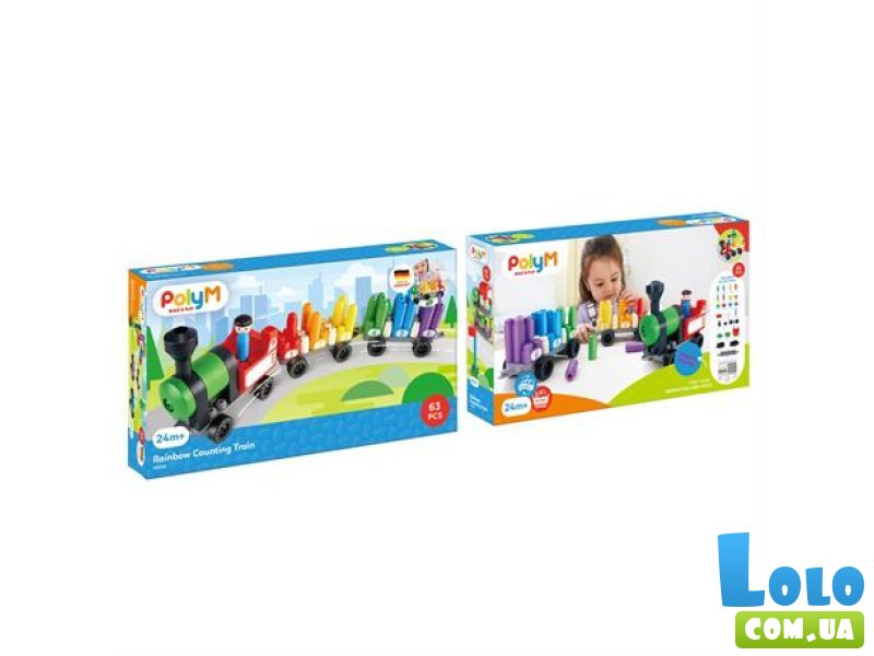 Конструктор Радужный поезд с цифрами, PolyM (760022), 63 дет.