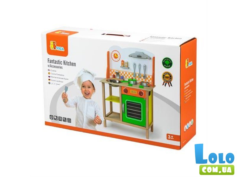 Детская кухня из дерева с посудой, Viga Toys