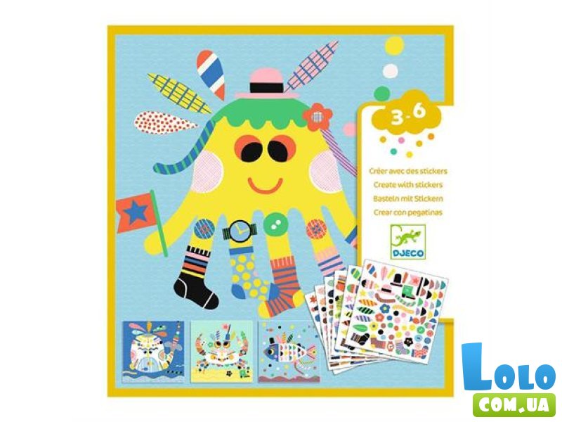 Набор для аппликации Морские жители с наклейками, Djeco