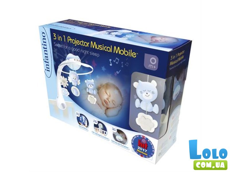 Музыкальный мобиль с проектором 3 в 1, Infantino (голубой)