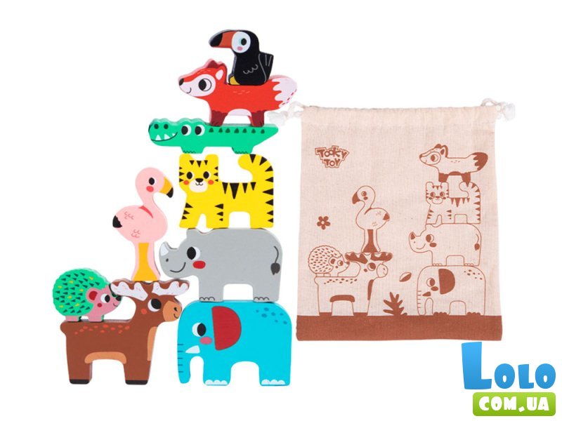 Координационная деревянная игра Башня зверюшек, Tooky Toy