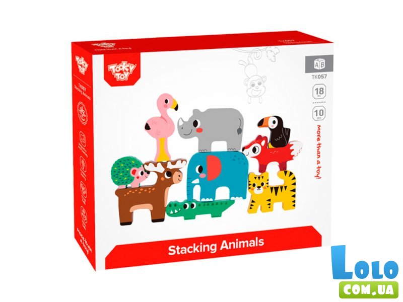 Координационная деревянная игра Башня зверюшек, Tooky Toy