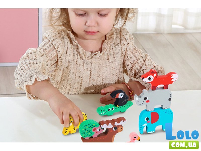 Координационная деревянная игра Башня зверюшек, Tooky Toy